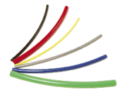 A group of six different colored wires on top of each other.