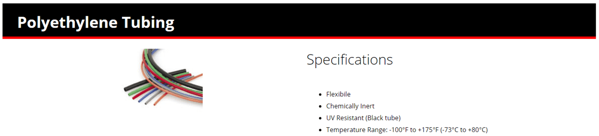 A page of the specification sheet for a product.