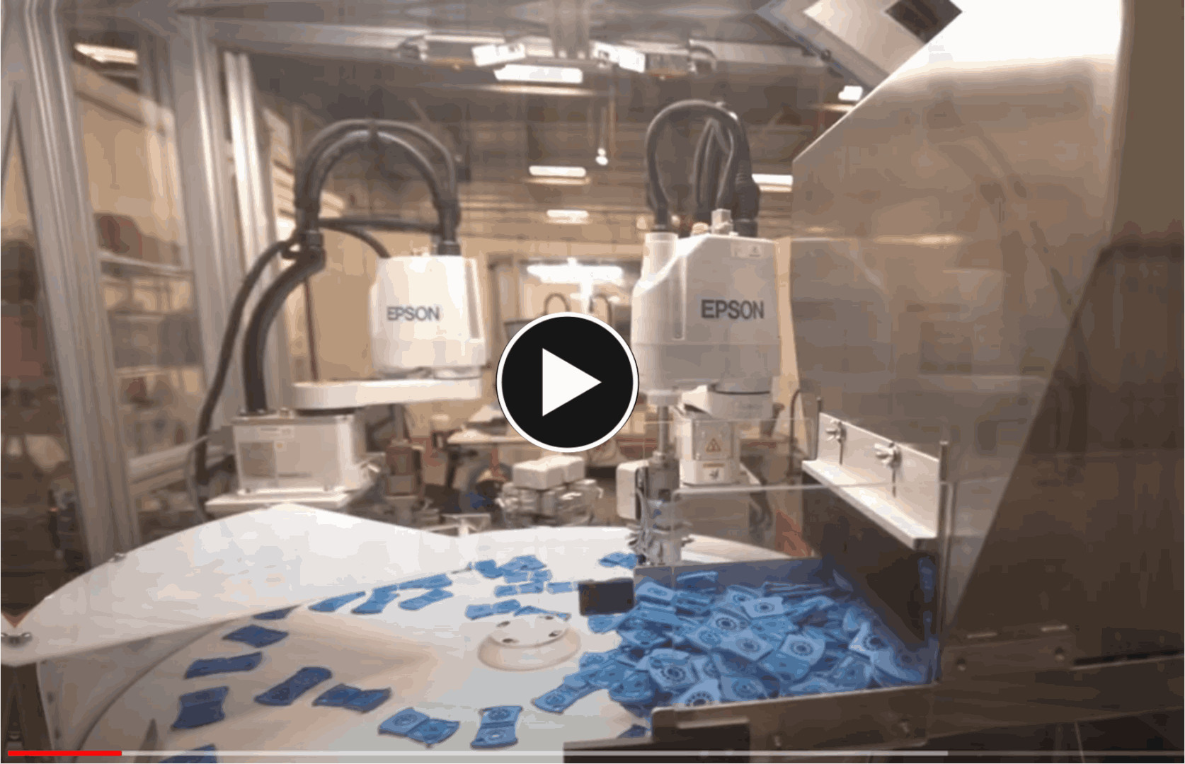 A video of an industrial machine making blue candy.