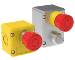A yellow and silver box with red buttons.