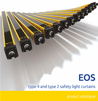 A series of yellow and black curtains with the word eos written in front.