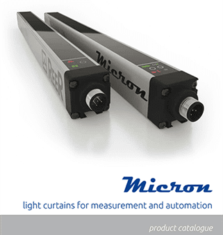 A pair of curtains with the micron logo on them.