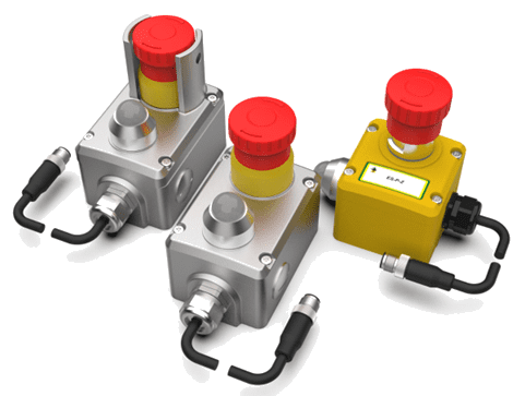 Two yellow and one red controls are connected to a wire.
