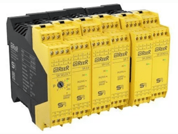 A group of yellow and black electrical equipment.