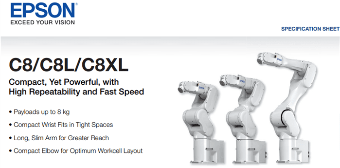 A white robot with several different types of arms.