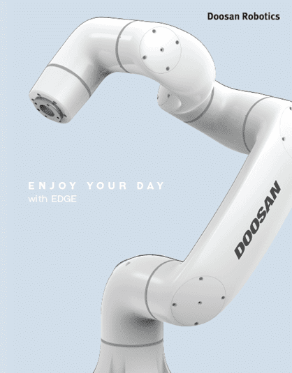 A white robot arm with text on it.