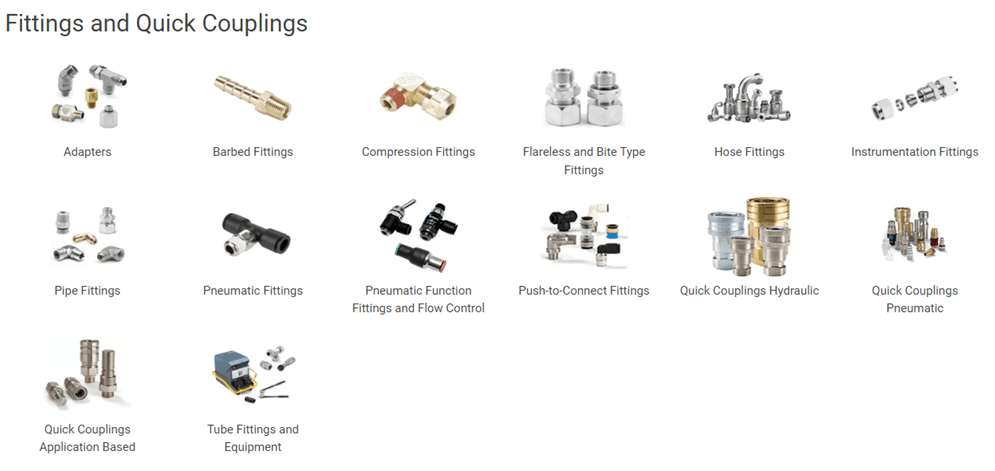 A variety of different types of fittings are shown.