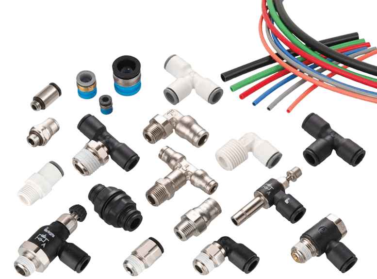 A green background with many different types of couplings.
