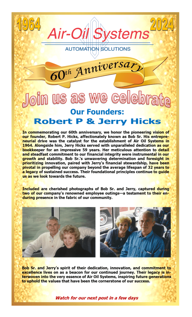 A flyer for the 6 0 th anniversary of robert p and jerry hicks.