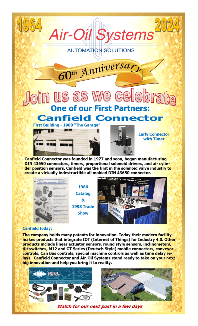 A flyer for the 6 0 th anniversary of canfield connector.