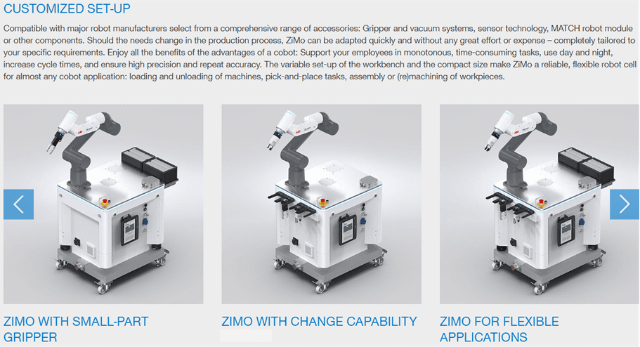 Three different types of robotic arm with a text box.