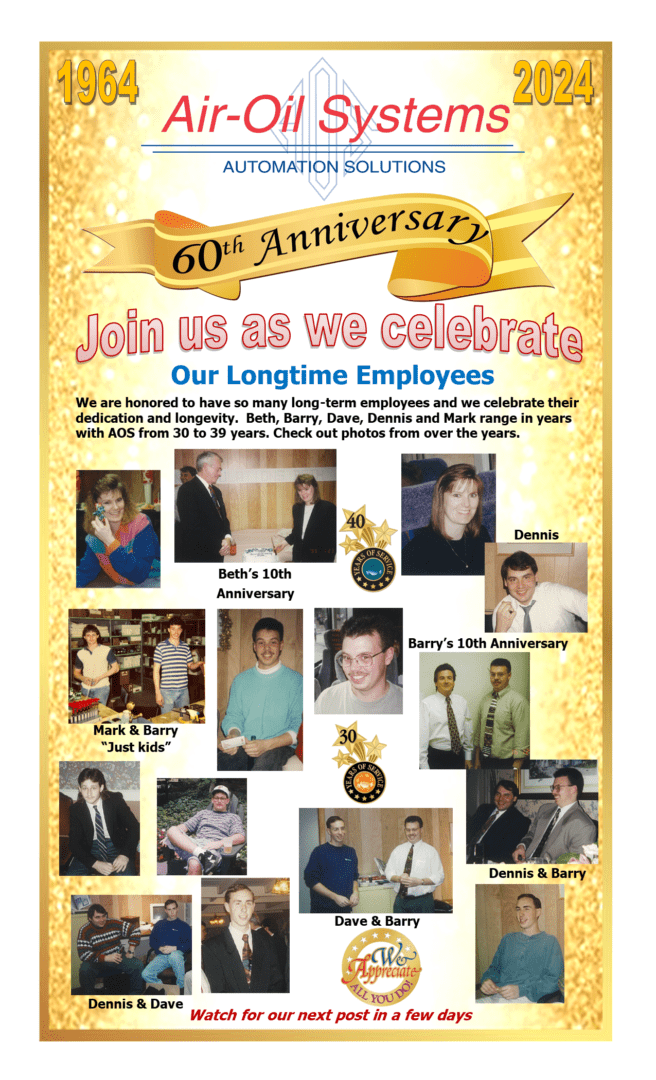 A poster of people celebrating 6 0 years of service.