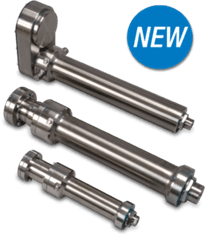 A group of three metal cylinders with the new logo on them.