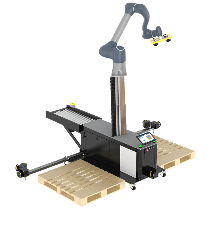A picture of an industrial machine on top of a wooden pallet.