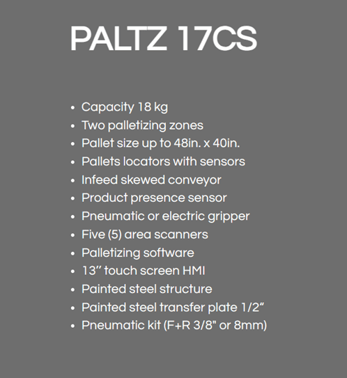 A table with some information about the paltz 1 7 cs.