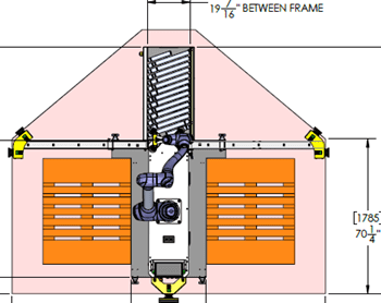 A drawing of the inside of a building with an elevator.