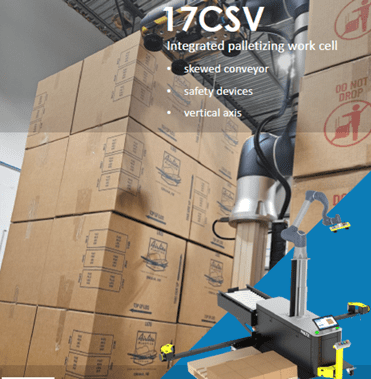 A robot is moving boxes in a warehouse.