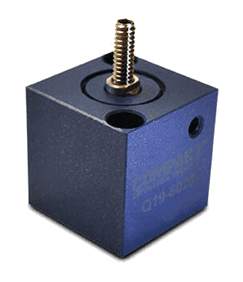 A blue cube with a nut and bolt attached to it.