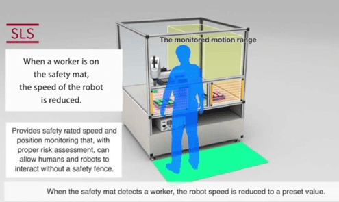 A person is standing in front of a robot.