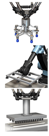 A robot arm is holding onto the metal frame.