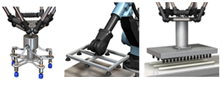 A robot arm is holding onto the base of a platform.