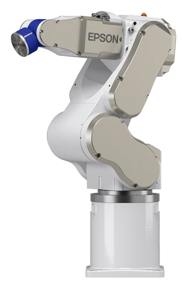 A white and silver robot is standing up