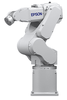 A white robot arm is on top of a cylindrical object.
