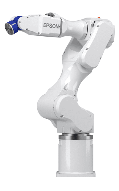 A white robot arm is shown with its head up.