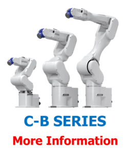 Three robots are shown in a row with the text " c-b series."