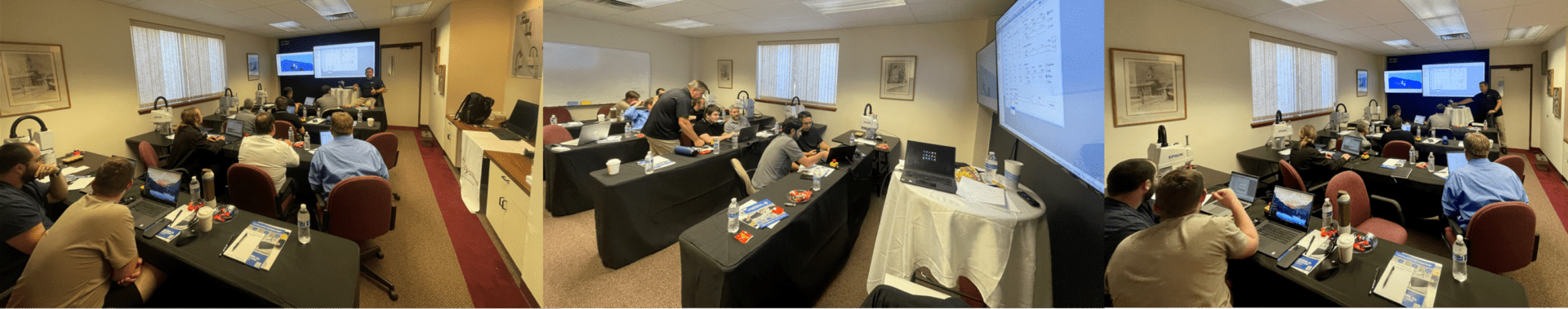 A group of people sitting at tables in a room.