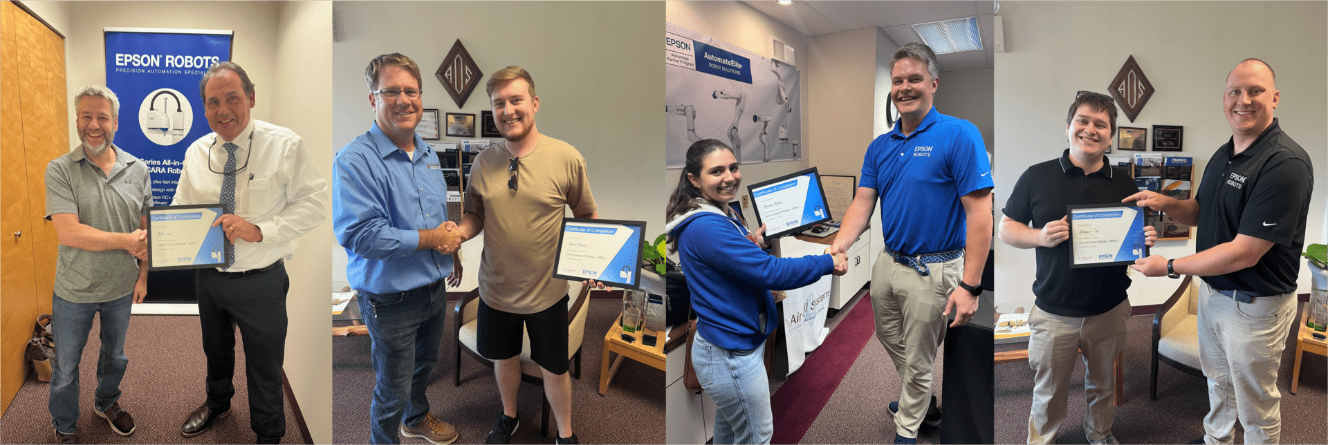 Two photos of people holding their certificates.