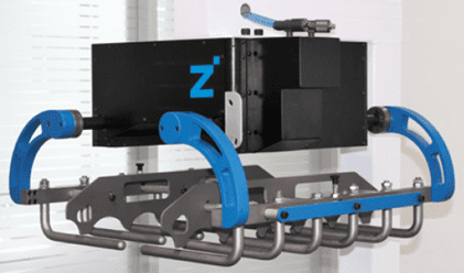 A machine with some blue handles on it