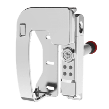 A white handle with red knob and green background