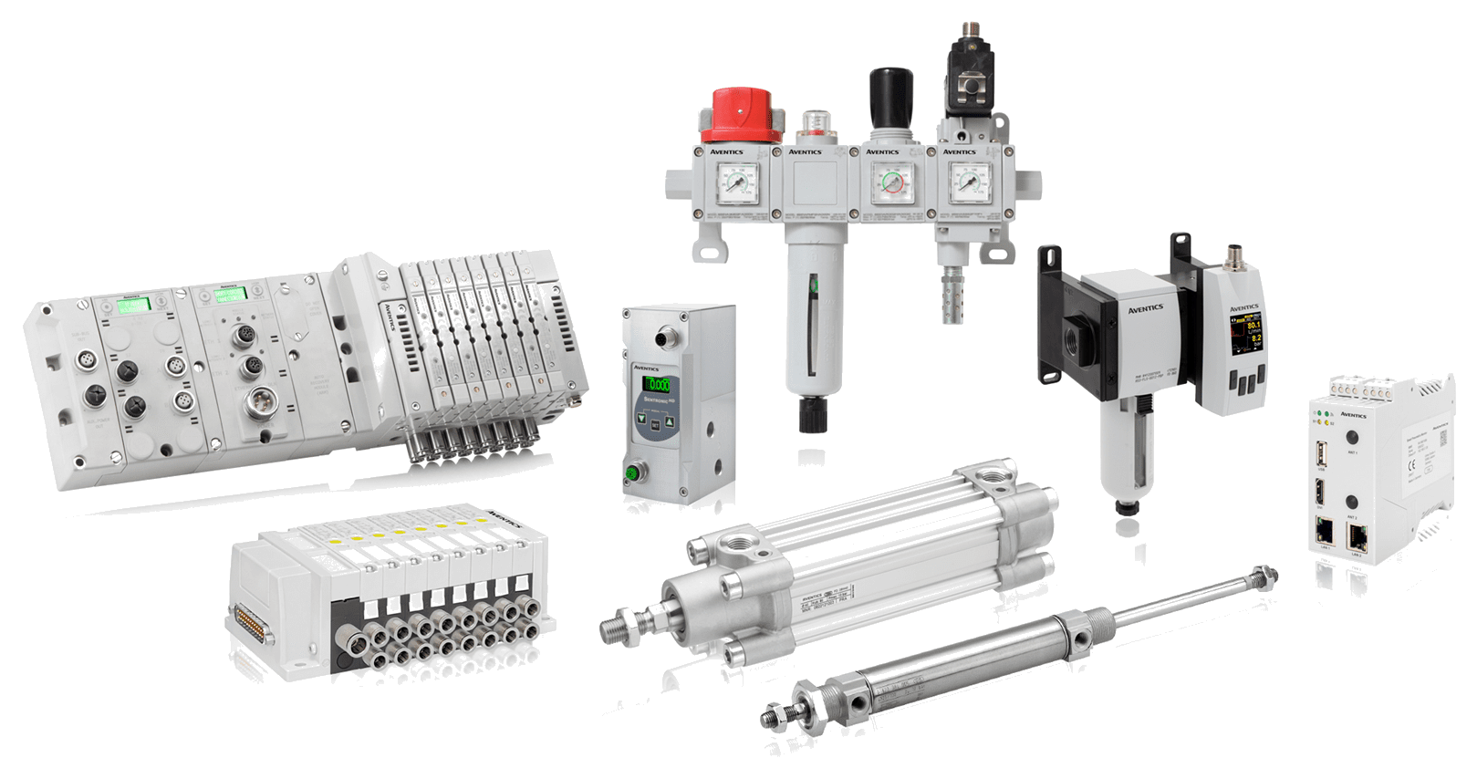 A group of various electrical and mechanical components.