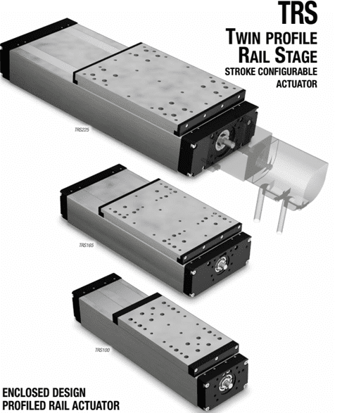 A series of three identical rectangular modules with the same size and type of actuator.