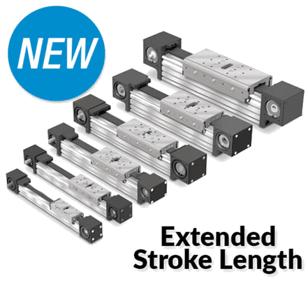 A group of four cylinders with the words " new extended stroke length ".