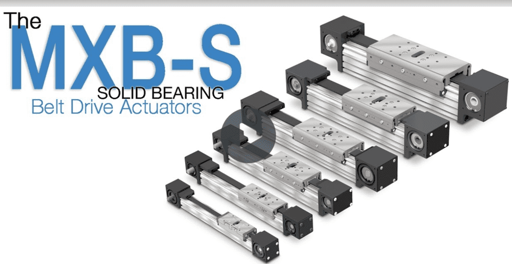 A group of different sized actuators that are in front of the words b-s.