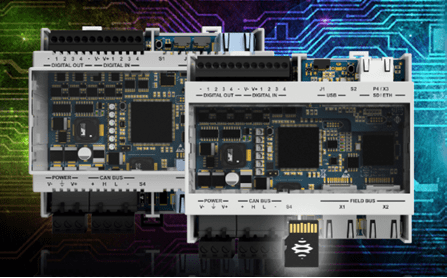 Close-up of electronic circuit boards with chips and connectors.