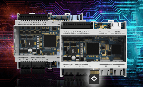 High-tech circuit boards with intricate components and connections.