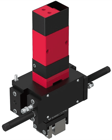 A red and black pole with two poles attached to it.