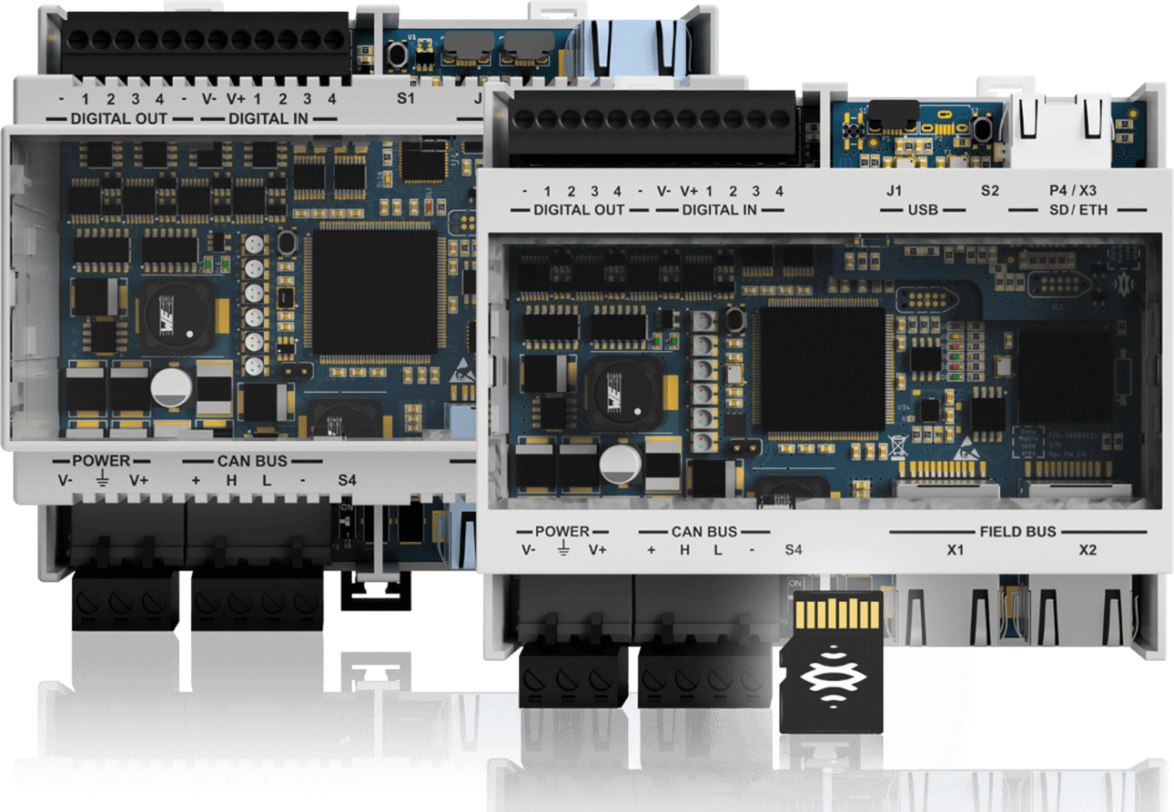 Two circuit boards with multiple connectors and electronic components.