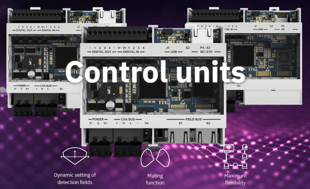 Various control units displayed on a purple background with "Control units" text.