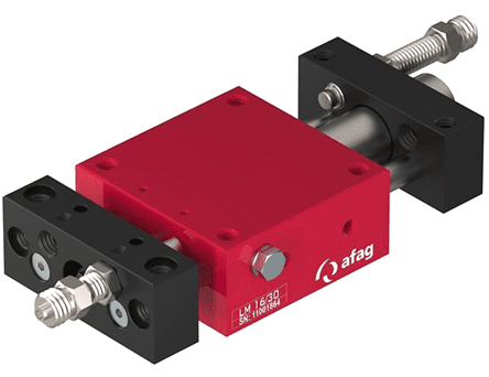 A red and black block with two bolts