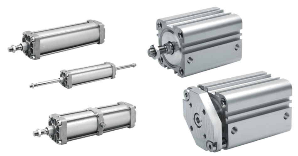 A group of different types of cylinders on top of a green background.