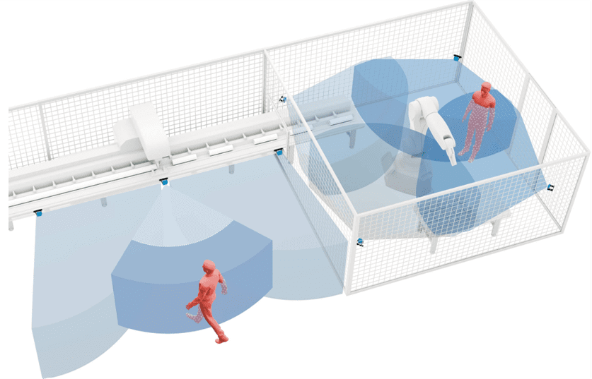 Illustration of social distancing zones around people in a shared space.