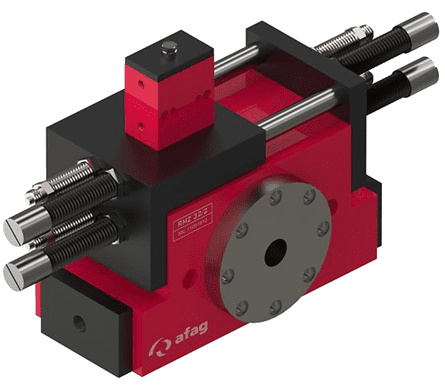 A red and black machine with two different types of tools.