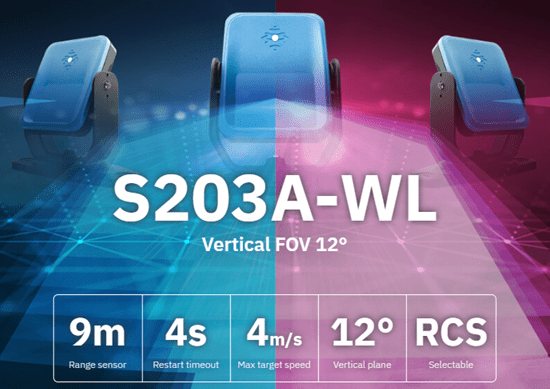 Blue stadium seats with S203A-WL model label and specifications.