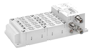 A white plastic terminal block connector with multiple screw terminals.