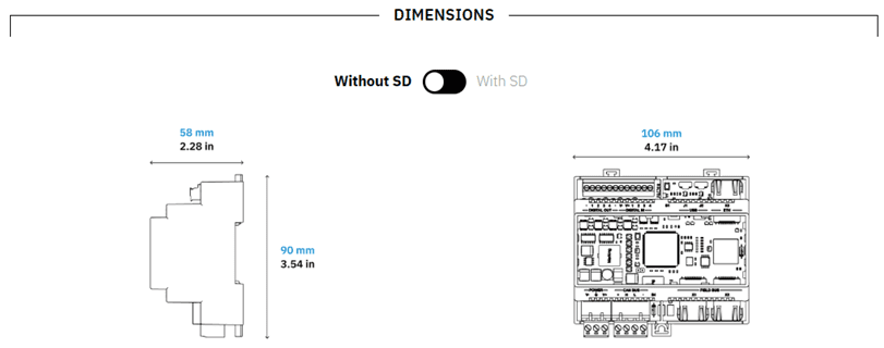 Technical drawing showing dimensions of a device, 90 mm wide.