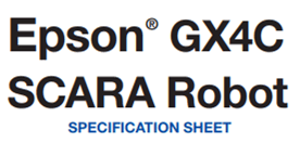 Logo featuring Epson GX and SCARA Robot Specification Sheet text.